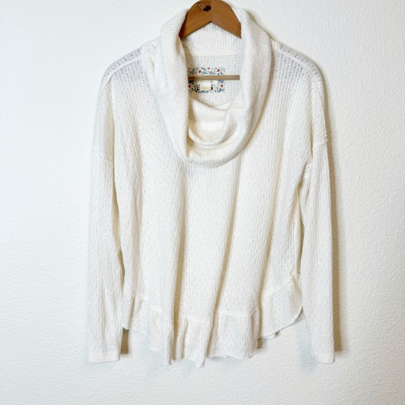 Anthropologie Ivory Maeve Addie Ruffled Hacci Cowl-neck Sweater Top Small - Picture 2 of 7